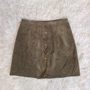 Loveriche green corduroy scalloped button a line mini skirt size large